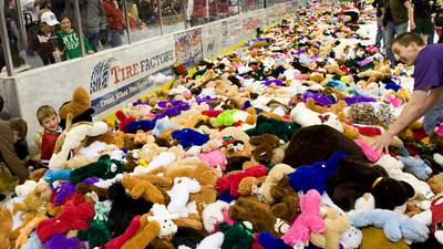 Hershey Bears fans break teddy bear record, toss 52K toys onto ice